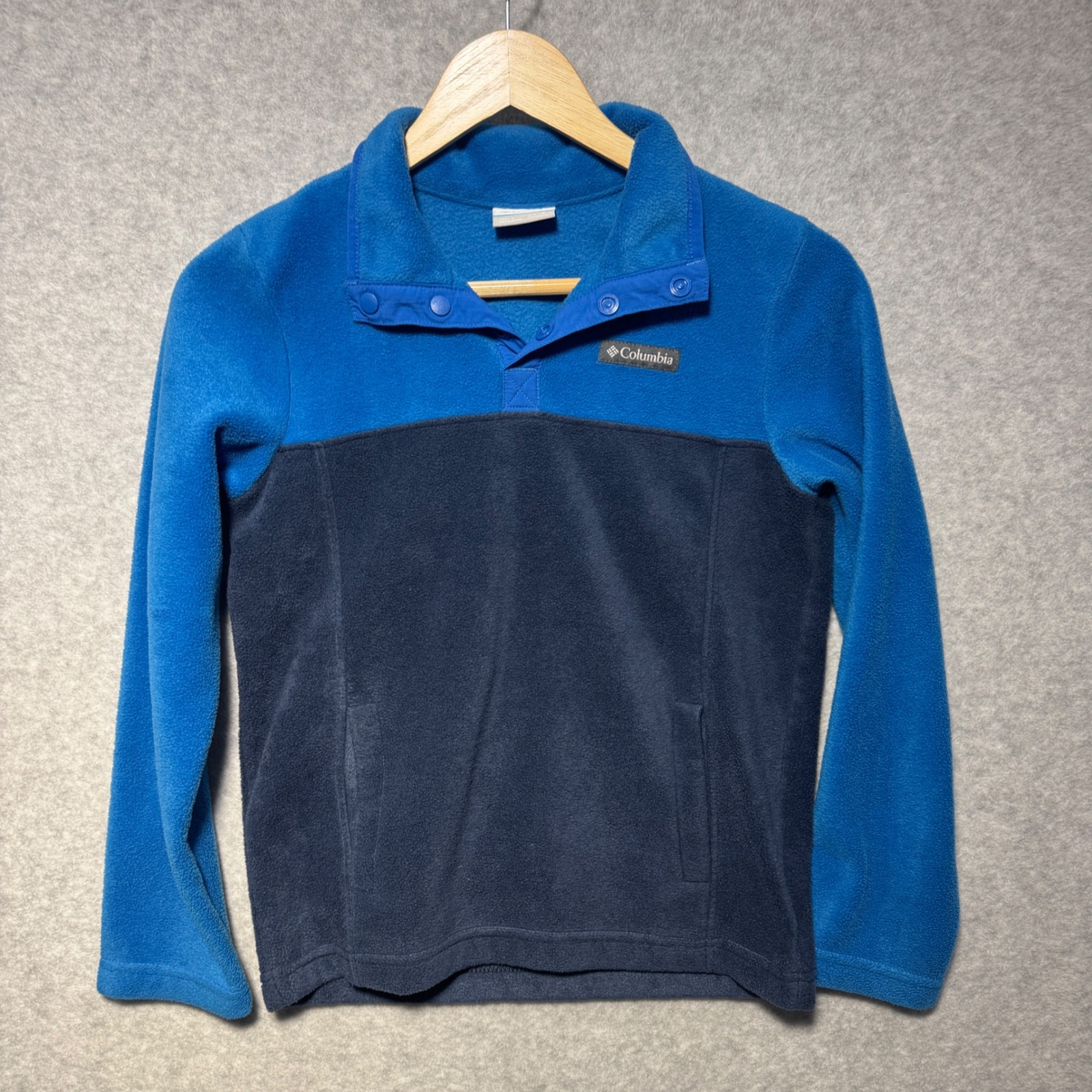 Columbia Kids Fleece Pullover Blue Colorblock Snap Neck Sweatshirt Ay0154 Size M